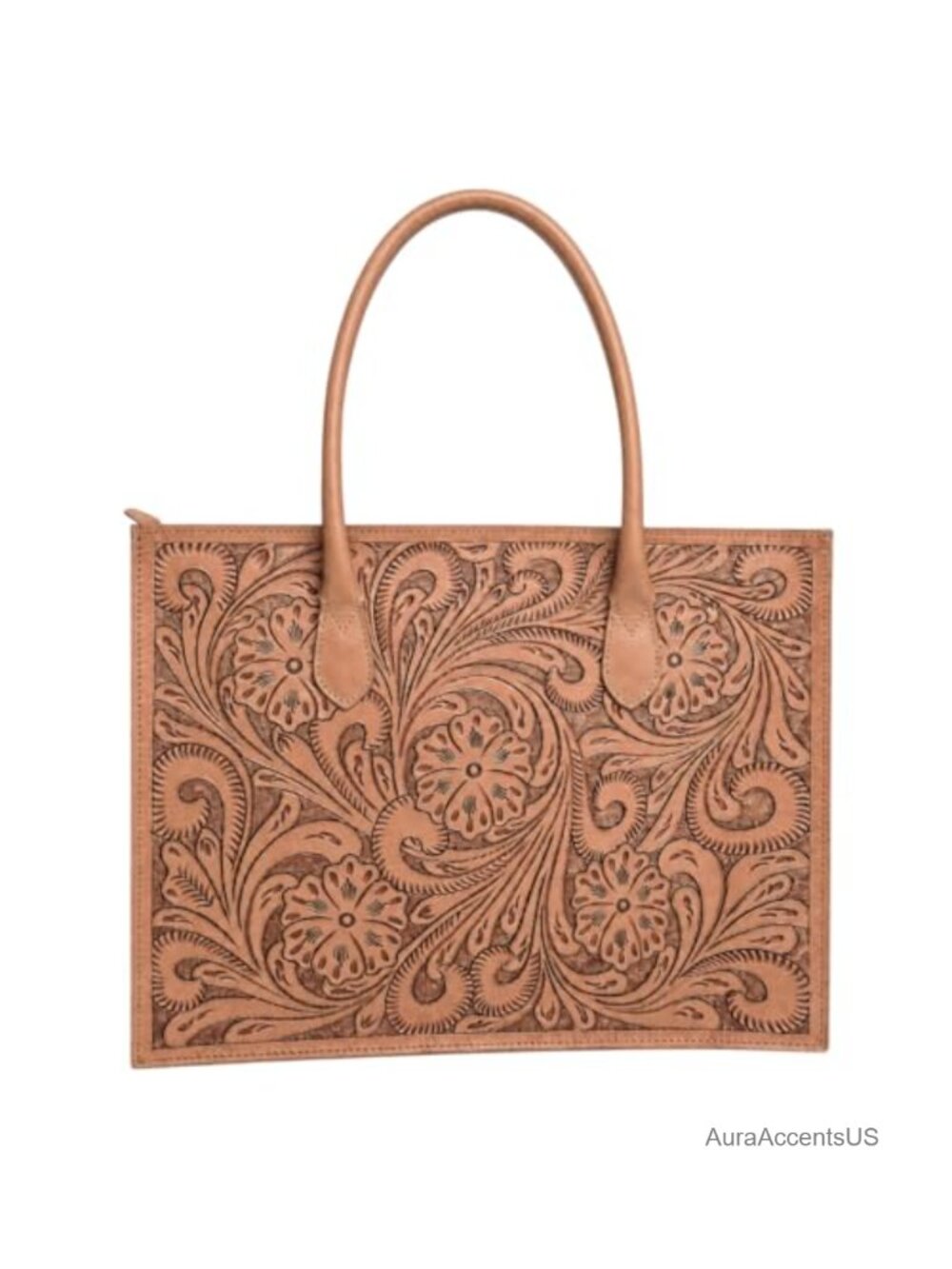 Hand-Tooled Genuine Leather Western Laptop Tote Crossbody Travel Bag